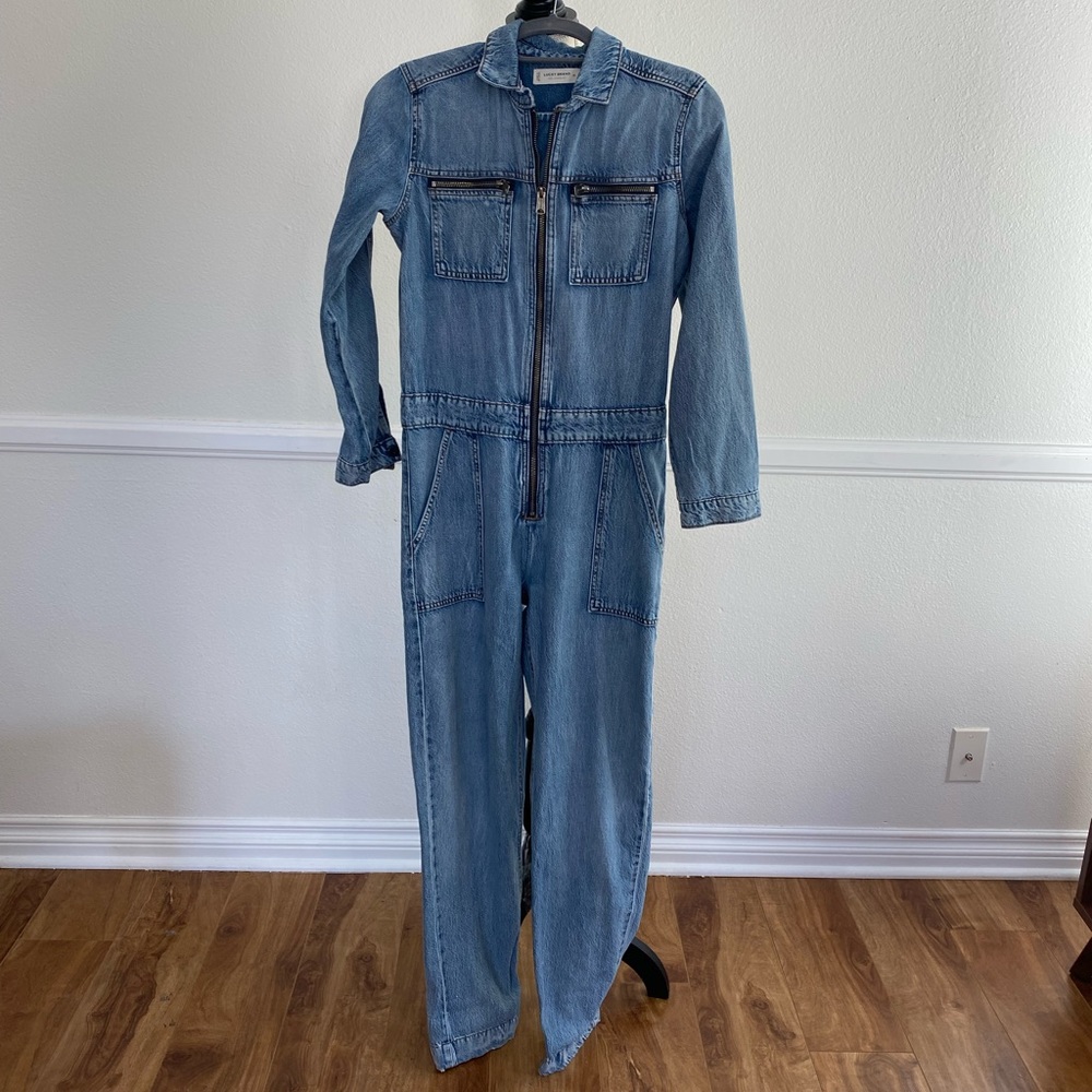 Denim jean jumpsuit.